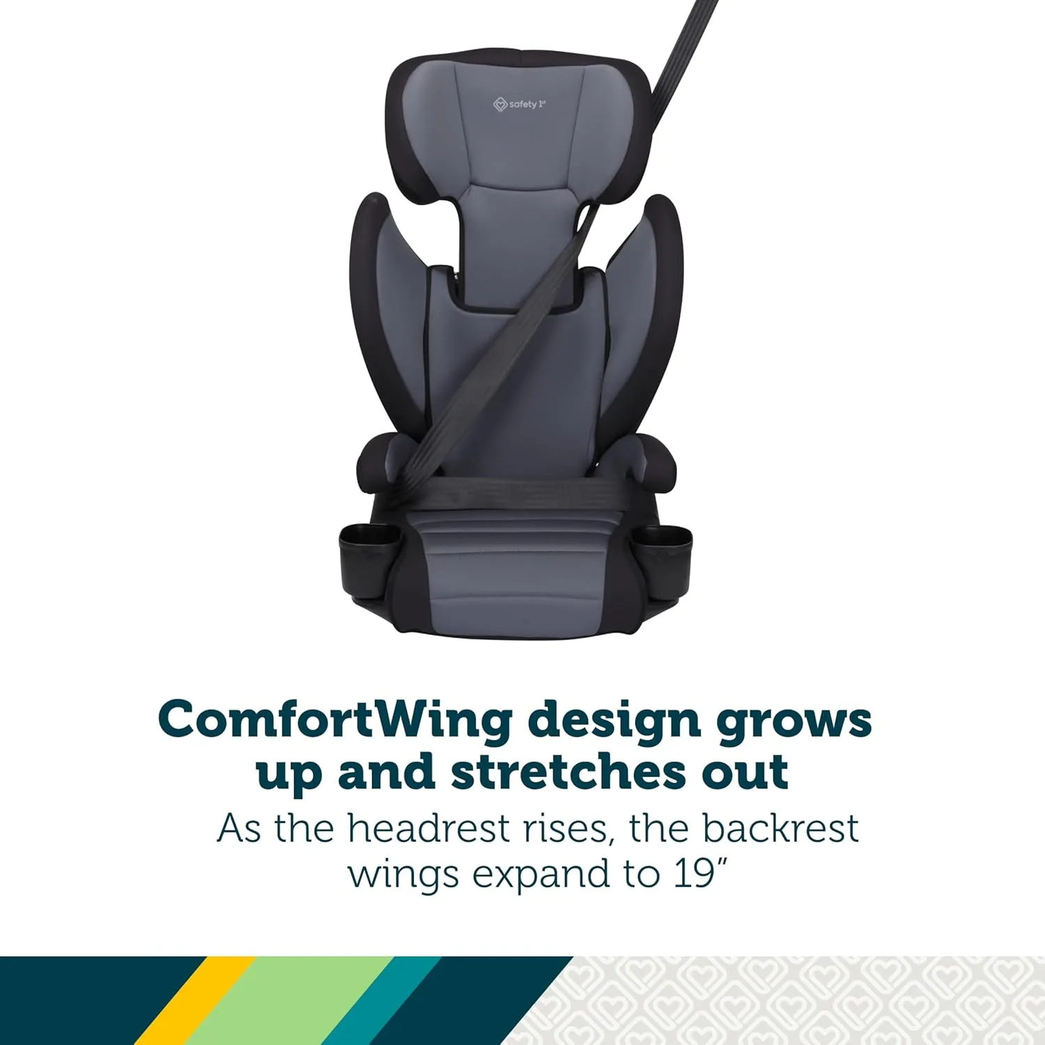 Safety 1st Grow and Go 2-in-1 Booster Car Seat with ComfortWings, Converts High-Back to Backless, 19" Wide, Fits 3 Across, Lightweight, Foldable, Easy-Clean, Cup Holders, 40-100 lbs, Beach Wave