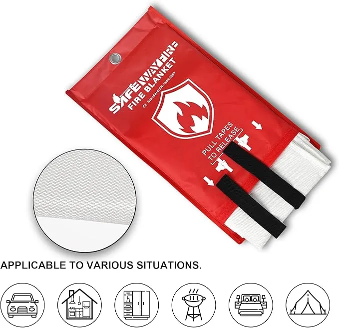 Safewayfire Emergency Fire Blanket - 2 Pack - Fiberglass Fire Blanket for Home, 39.4'' x 39.4'' Fire Suppression Blanket for Kitchen