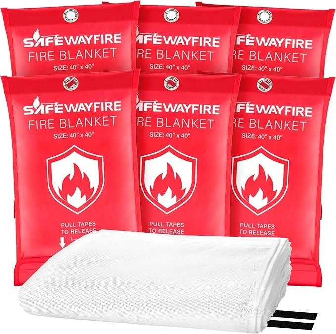 Safewayfire Emergency Fire Blanket - 6 Pack, 40'' x 40'' Fire Suppression Blanket for Kitchen, Fireproof Fiberglass Blanket for Home Safety, Swift Safe Fiberglass Fire Blankets