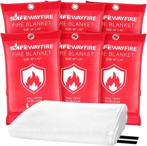 Safewayfire Emergency Fire Blanket - 6 Pack, 40'' x 40'' Fire Suppression Blanket for Kitchen, Fireproof Fiberglass Blanket for Home Safety, Swift Safe Fiberglass Fire Blankets