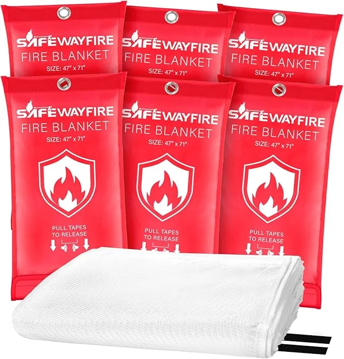 Safewayfire Emergency Fire Blanket - 6 Pack, 47'' x 71'' Fire Suppression Blanket for Kitchen, Fireproof Fiberglass Blanket for Home Safety, Swift Safe Fiberglass Fire Blankets