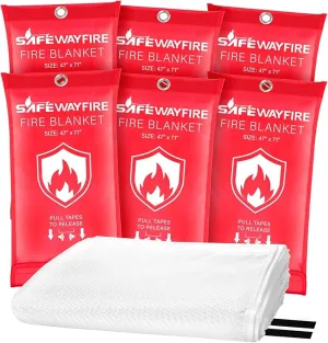Safewayfire Emergency Fire Blanket - 6 Pack, 47'' x 71'' Fire Suppression Blanket for Kitchen, Fireproof Fiberglass Blanket for Home Safety, Swift Safe Fiberglass Fire Blankets