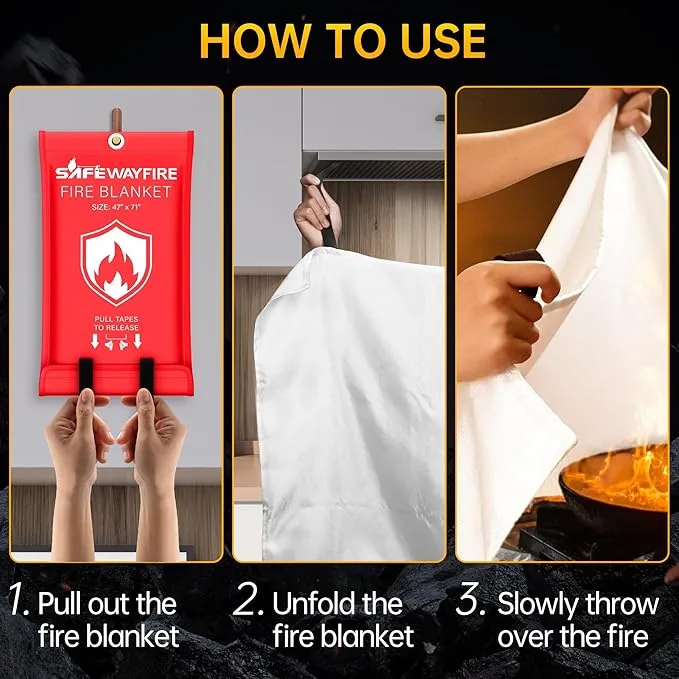 Safewayfire Emergency Fire Blanket - 6 Pack, 47'' x 71'' Fire Suppression Blanket for Kitchen, Fireproof Fiberglass Blanket for Home Safety, Swift Safe Fiberglass Fire Blankets