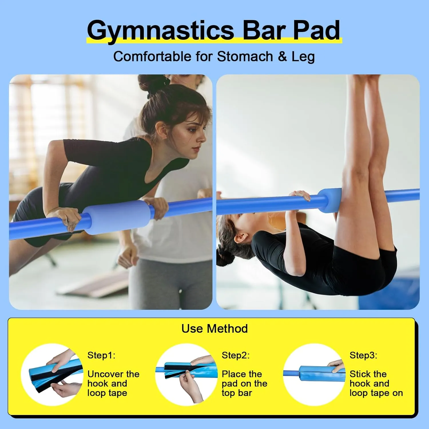 Safly Fun Gymnastics Bar for Kids 3-9, Foldable & Adjustable 35"-51", Supports 140Lbs with Pad, Easy to Assemble, Gymnastics Equipment for Indoor/Outdoor Training