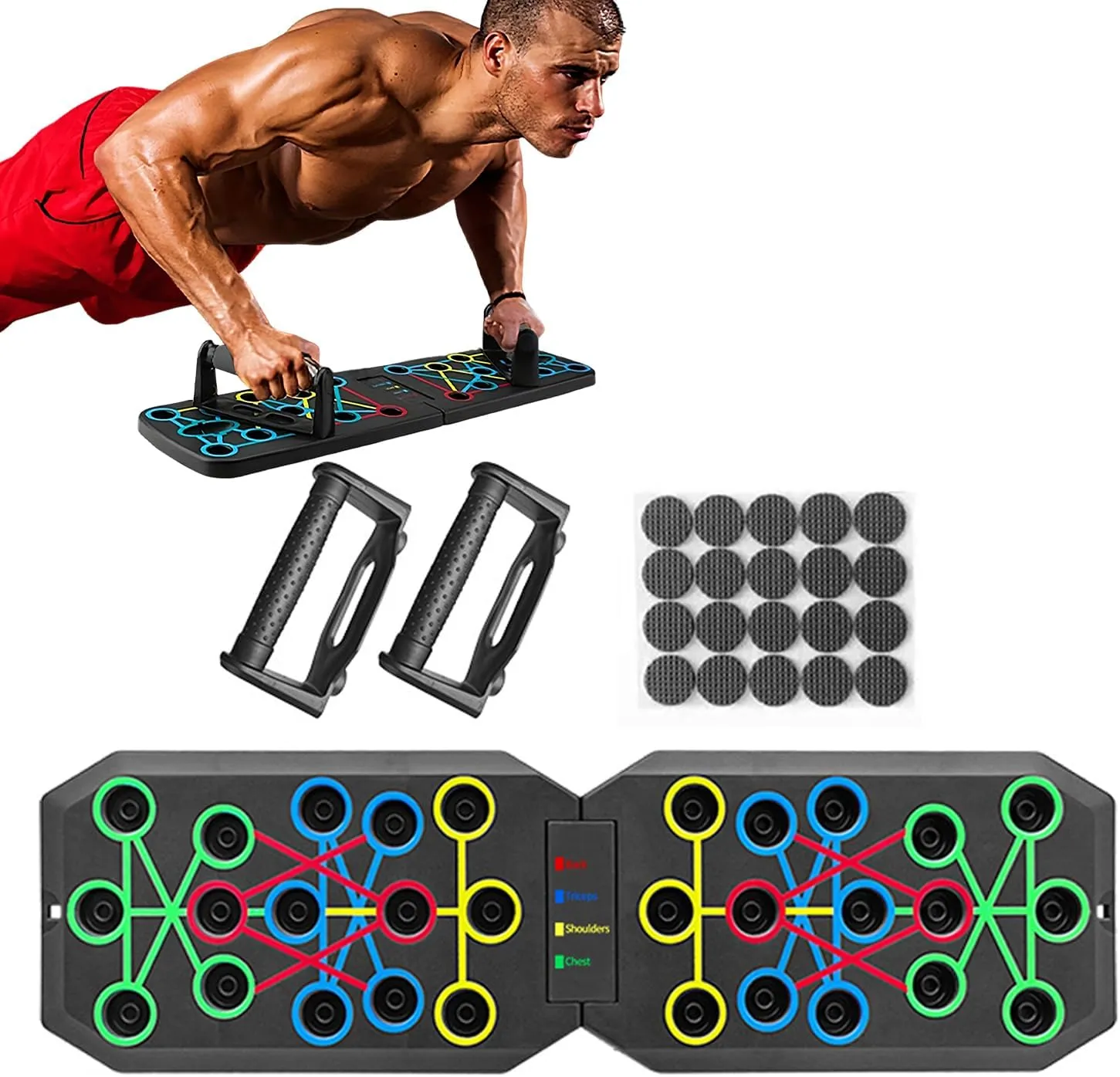 Saker Foldable Push-up Board,Home Multi functional Solid Exercise Equipment Fitness Floor Chest Muscle Exercise Professional Equipment Burn Fat Strength Training Arm Suitable for Men and Women