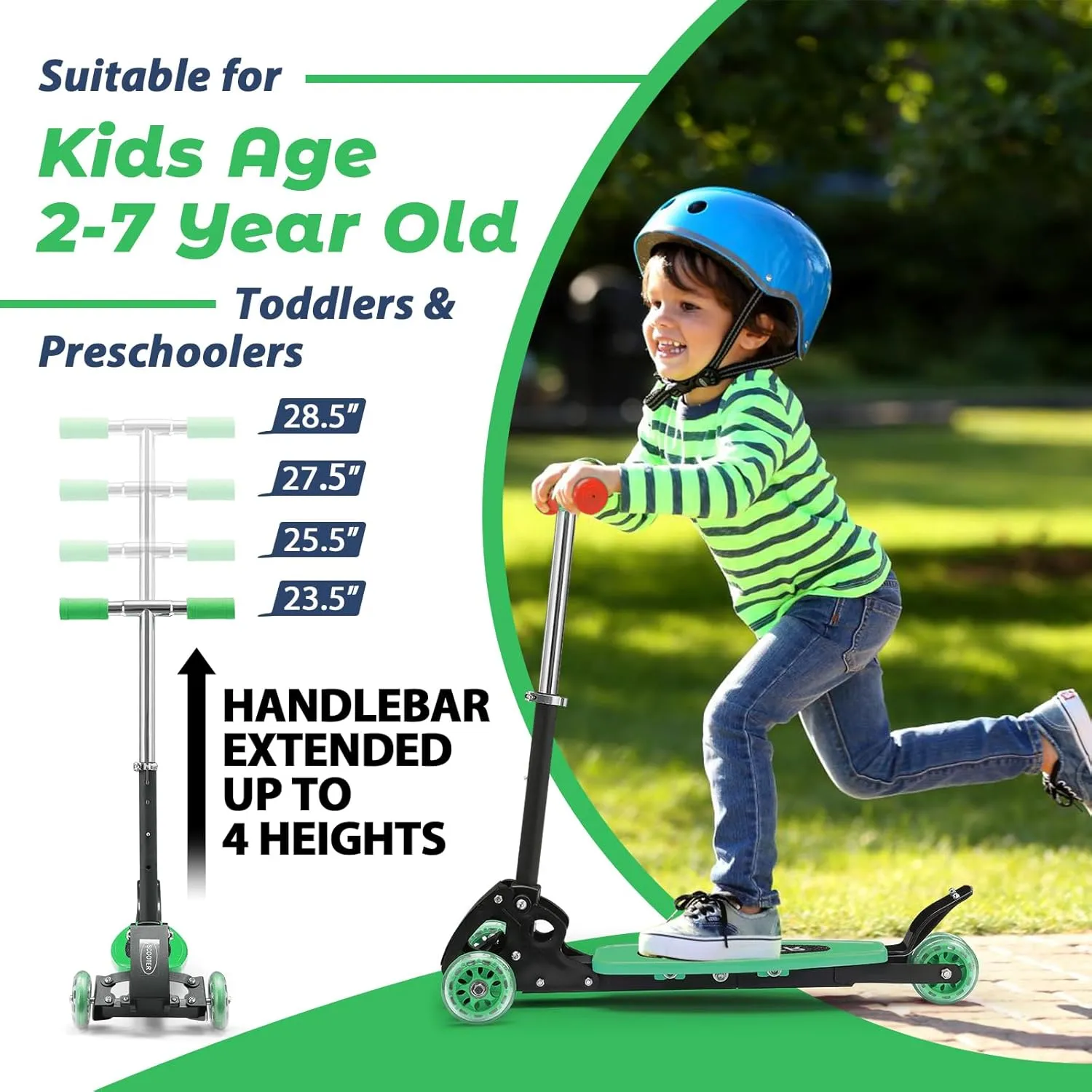Scooters for Kids 3-5, Heavy Duty 3 Wheel Toddler Scooter 120 lb Capacity, Foldable Kick Scooter with 4 Level Adjustable Handlebar, Wide Deck, Safe Metal Rear Brake, Lean to Steer, Boy Girl Child Gift