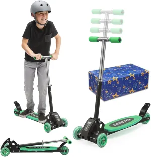 Scooters for Kids 3-5, Heavy Duty 3 Wheel Toddler Scooter 120 lb Capacity, Foldable Kick Scooter with 4 Level Adjustable Handlebar, Wide Deck, Safe Metal Rear Brake, Lean to Steer, Boy Girl Child Gift