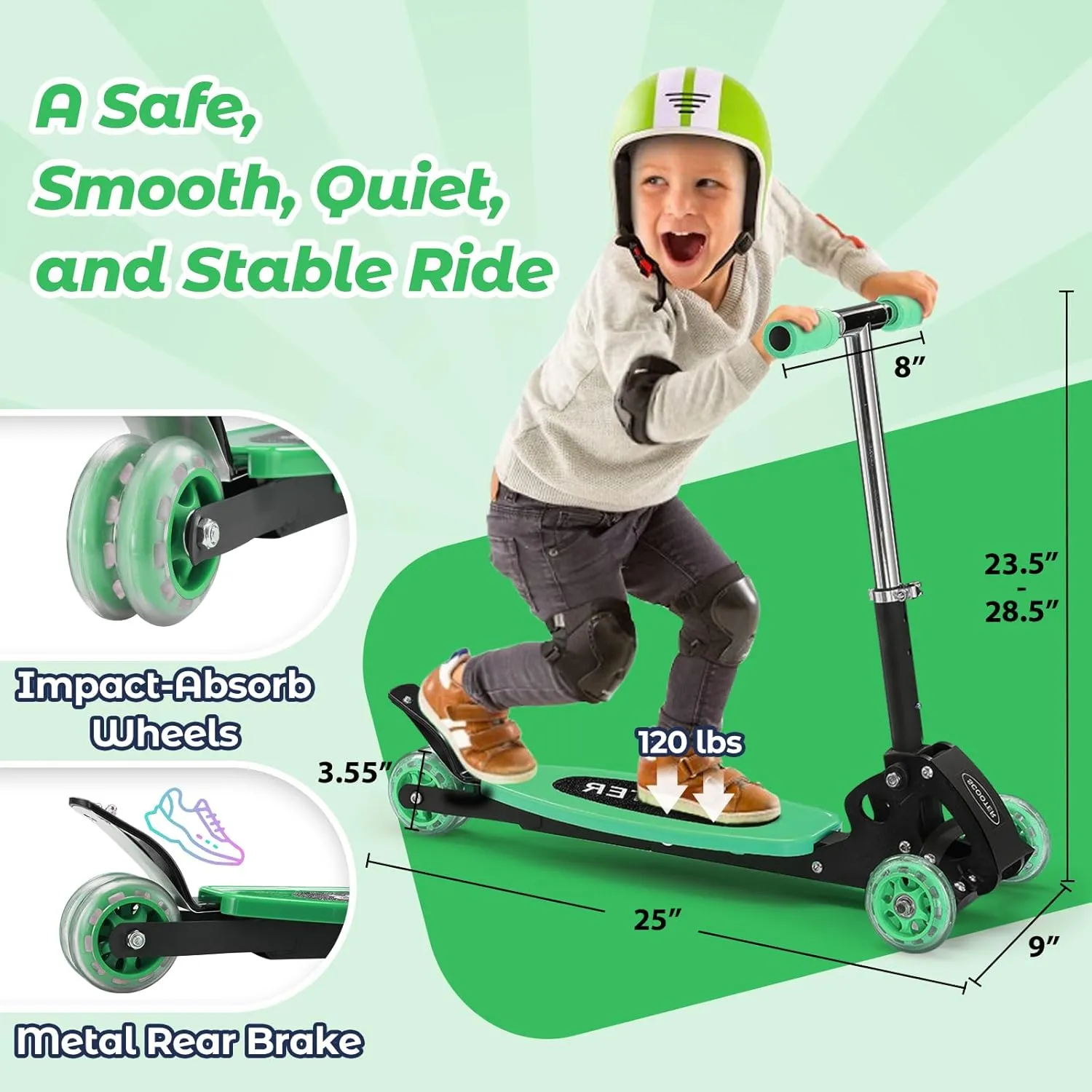 Scooters for Kids 3-5, Heavy Duty 3 Wheel Toddler Scooter 120 lb Capacity, Foldable Kick Scooter with 4 Level Adjustable Handlebar, Wide Deck, Safe Metal Rear Brake, Lean to Steer, Boy Girl Child Gift