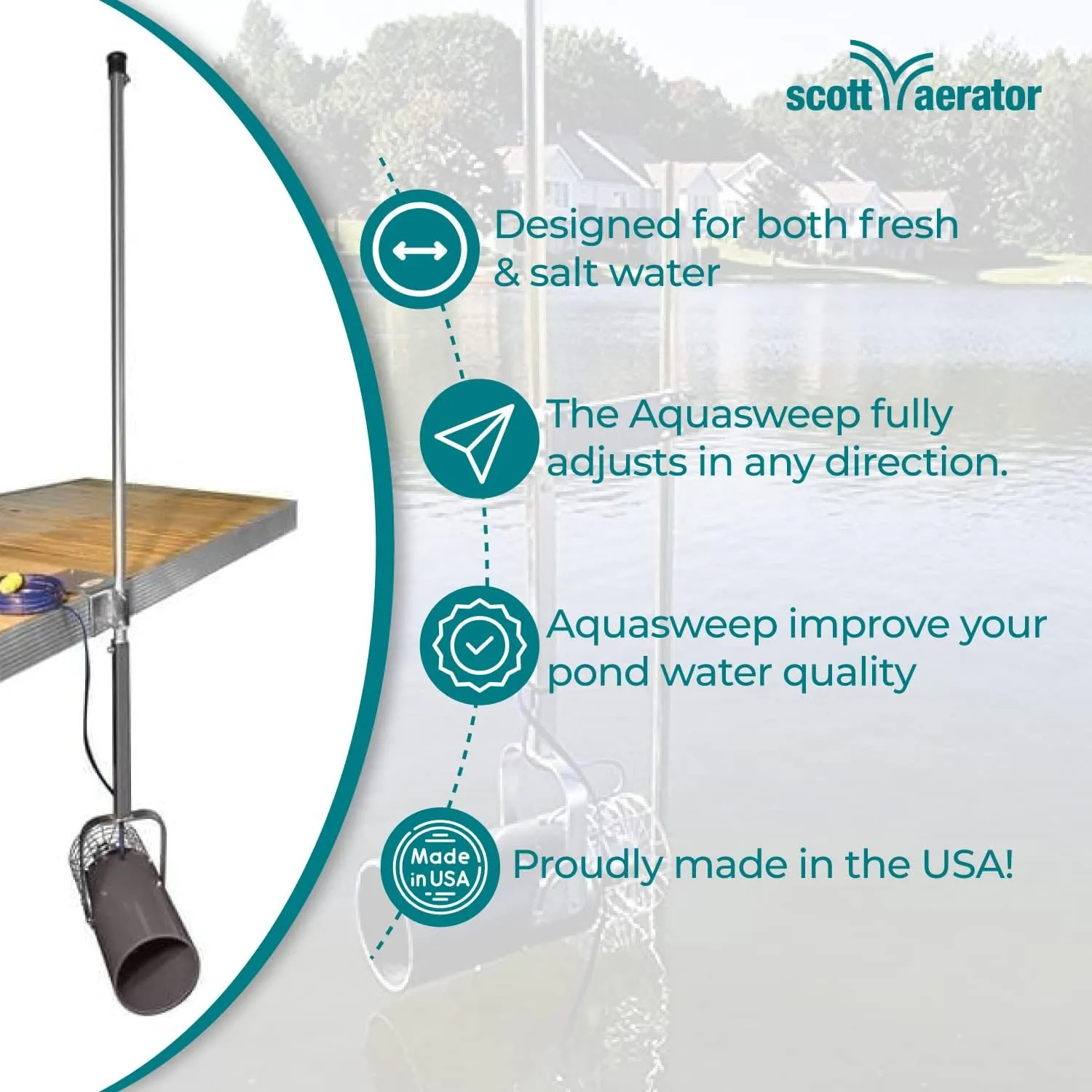 Scott Aerator: Aquasweep with Oscillator | Dock Mount | Muck Blaster | 1 Horse Power, 115V | Made in USA | 5-Year Warranty (100ft Cord)