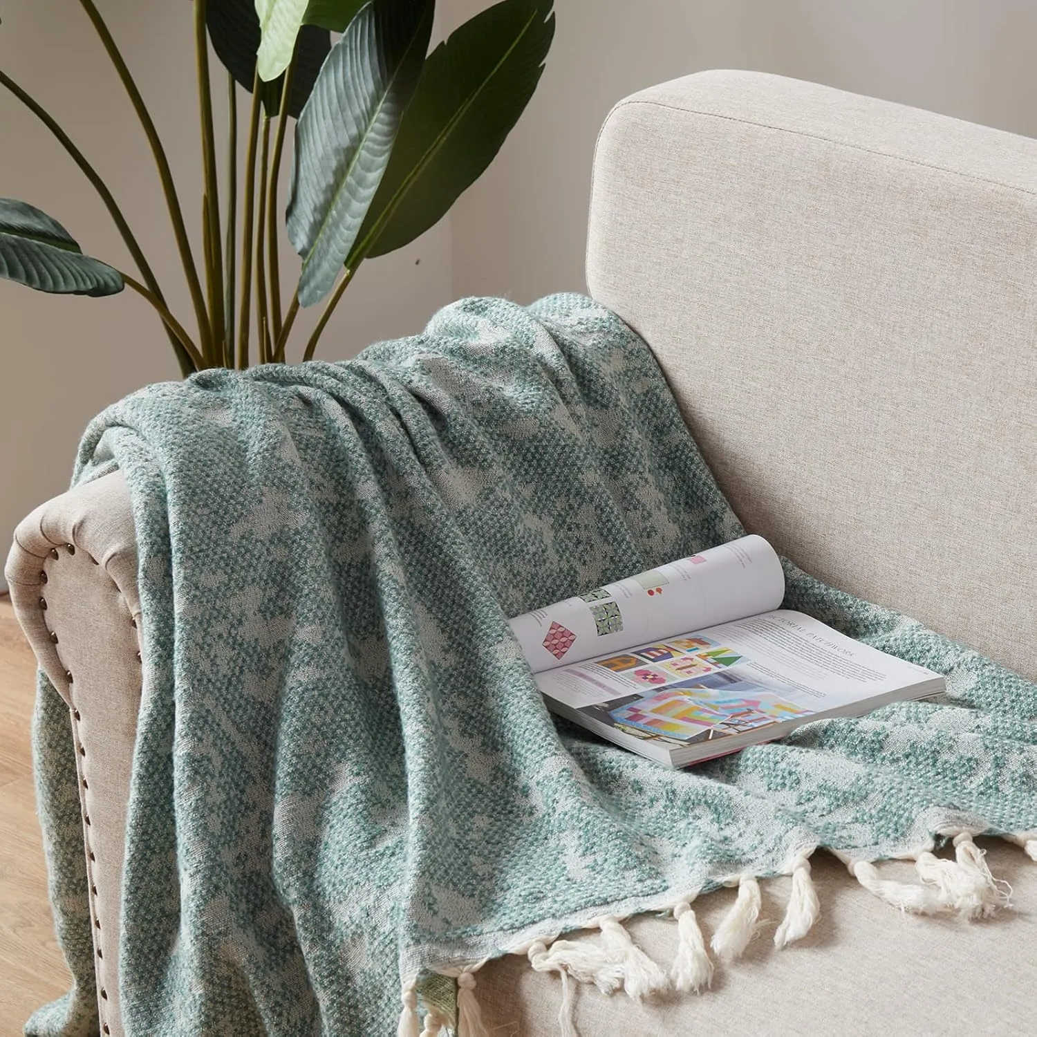 SE SOFTEXLY Organic Cotton Blanket Twin Size, Breathable Soft Blanket, Summer Throw Blanket for Couch Bed Sofa(59" x 60",Green)