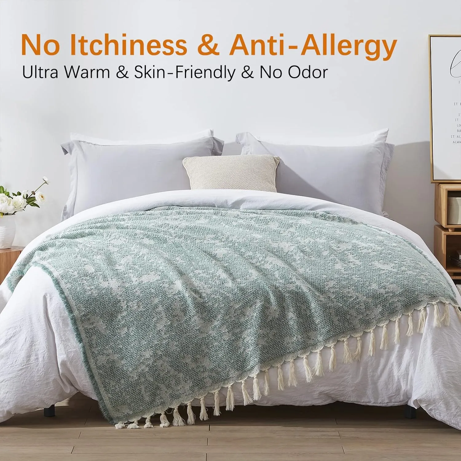SE SOFTEXLY Organic Cotton Blanket Twin Size, Breathable Soft Blanket, Summer Throw Blanket for Couch Bed Sofa(59" x 60",Green)
