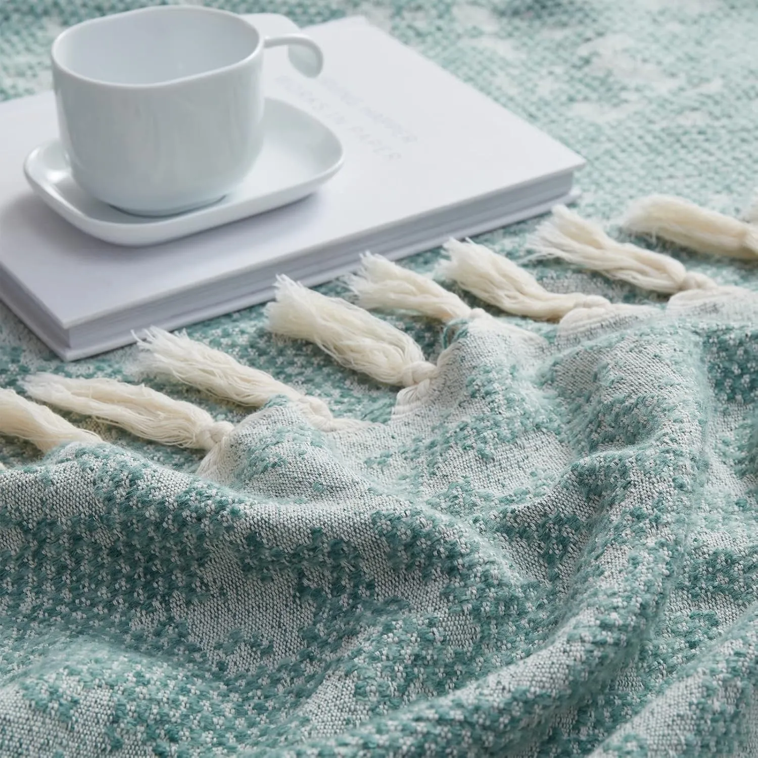 SE SOFTEXLY Organic Cotton Blanket Twin Size, Breathable Soft Blanket, Summer Throw Blanket for Couch Bed Sofa(59" x 60",Green)