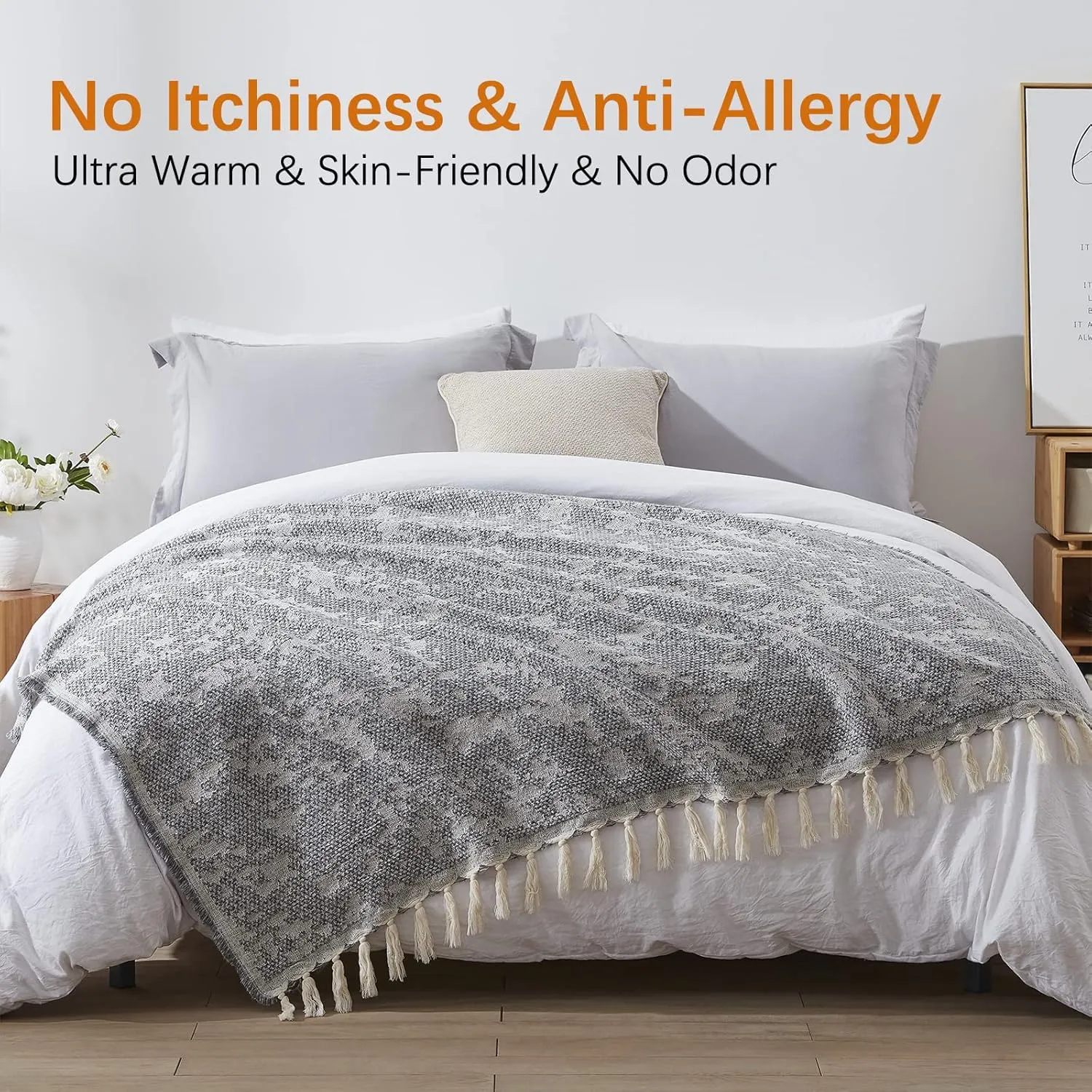 SE SOFTEXLY Wool Blanket Throw 59x60, Camp Blanket Soft Cozy Blanket 40% Wool,Great for Home, Yoga,Indoors & Outdoors, Sporting Events or Survival & Emergency Kits