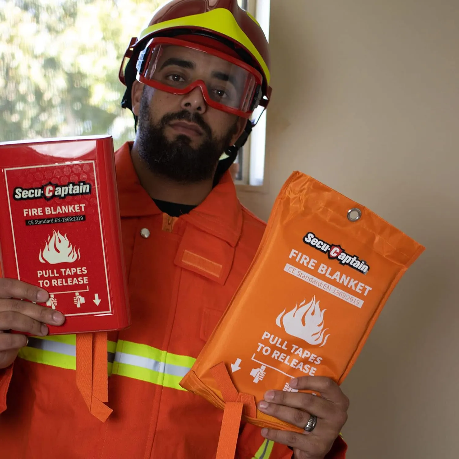 SecuCaptain Emergency Fire Blanket for Home and Kitchen - 40"x40" Flame Suppression Fiberglass Fire Blankets for House Camping Car Office Warehouse Emergency Survival Safety 2 Pack