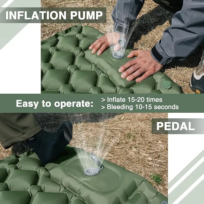 Self-Inflating Sleeping Mat, Ultralight Air Mattress with Integrated Pillow, Outdoor Foldable Sleeping Mat for Camping, Hiking, Trekking, Tent (Green)