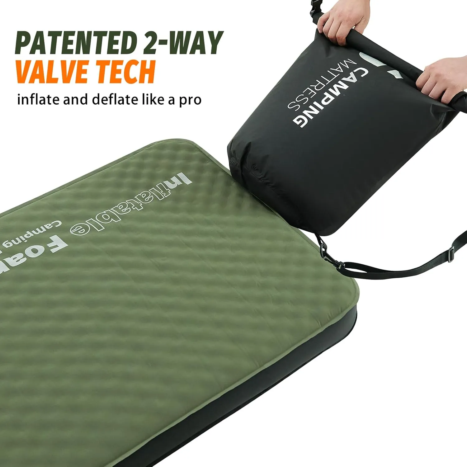 Self Inflating Sleeping Pad, 4in Ultra-Thick Foam Camping Single Mattress with Air Pump Sack, Sleeping Mats for Adults Inflatable Camping Pad Floor Bed Mattress, Cot Bed, Travel, Car, Home, Army Green