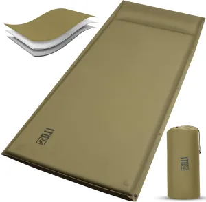 Self Inflating Sleeping Pad for Camping, Insulated Inflatable Camping Mattress for Winter, with Pillow, Dual Valves, Memory Foam, Sleeping Mat for Backpacking, Hammock, Tents, Floor