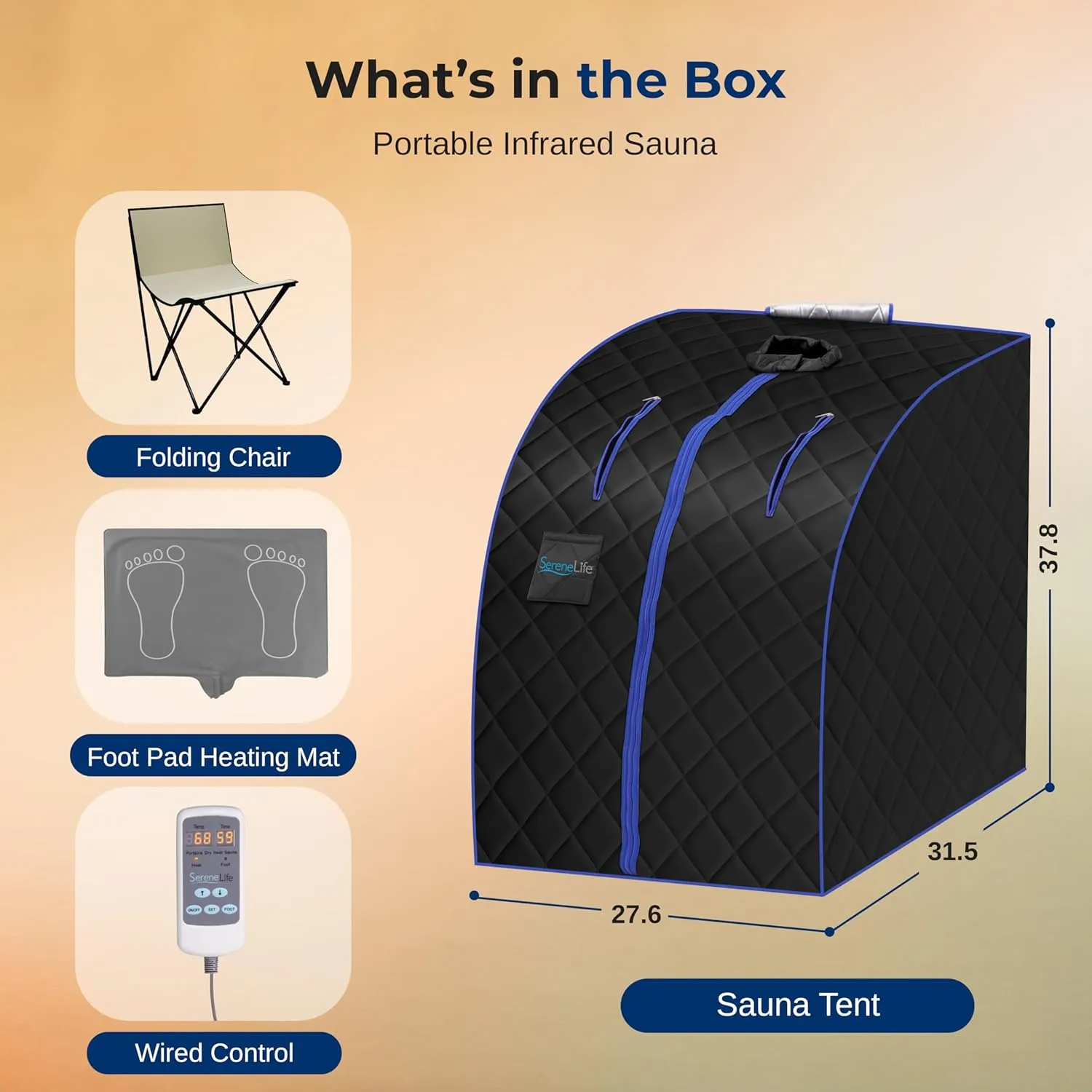 SereneLife SLISAU20BK Oversize Portable Infrared Home Spa One Person Sauna with Heating Foot Pad & Portable Chair