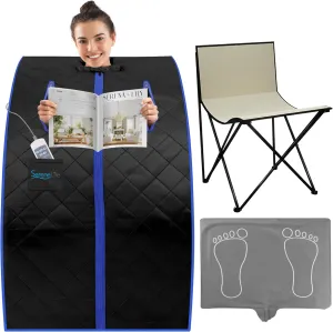 SereneLife SLISAU20BK Oversize Portable Infrared Home Spa One Person Sauna with Heating Foot Pad & Portable Chair