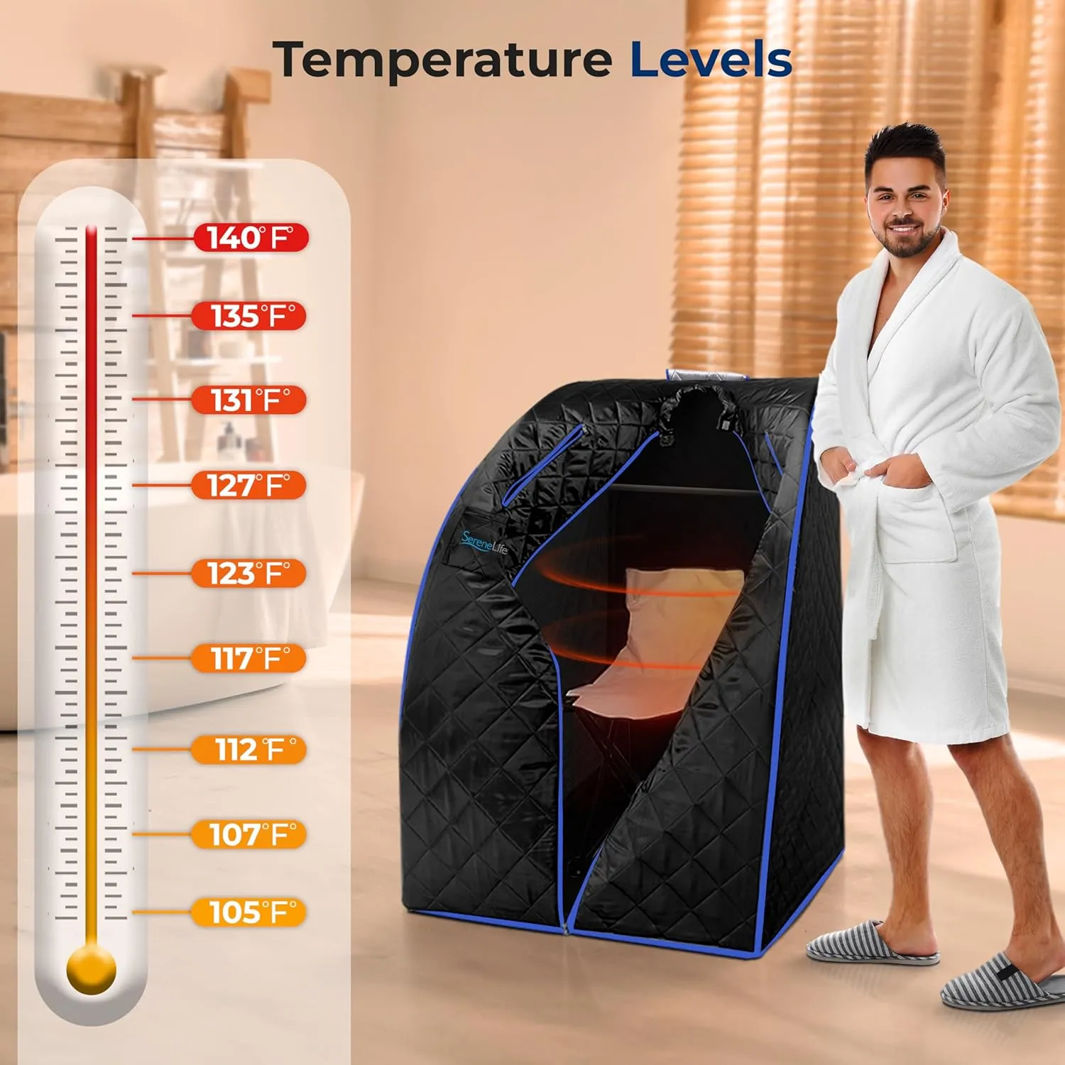 SereneLife SLISAU20BK Oversize Portable Infrared Home Spa One Person Sauna with Heating Foot Pad & Portable Chair