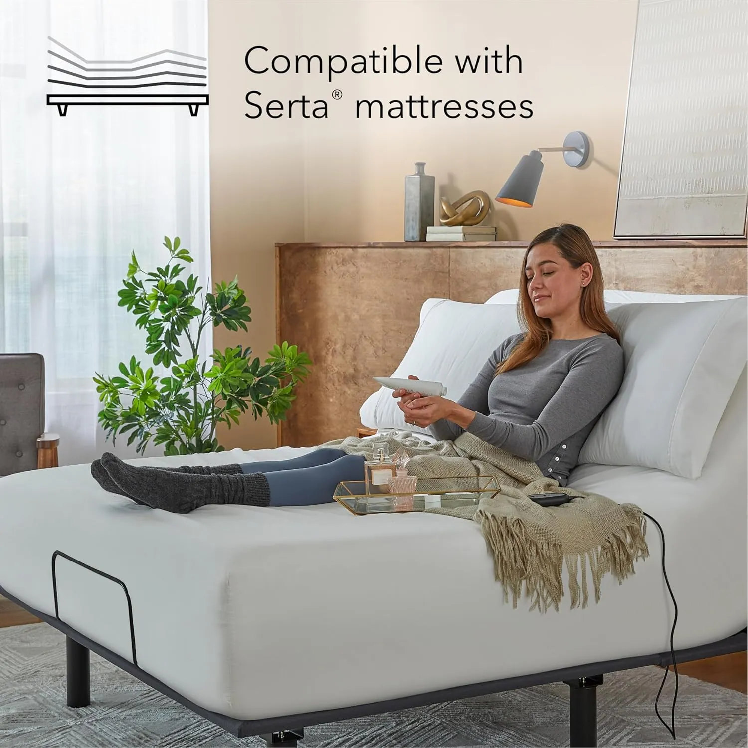 Serta baselogic Bronze Adjustable Base Bed Frame - Twin XL - Head Adjustability, Wired Remote, Removable Legs for Zero-Clearance Design, and Foldable for Convenient Mobility and Storage