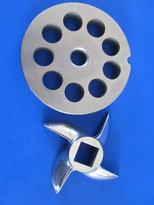 Set #12 x 1/2" Meat Grinder Grinding Plate and Knife Set for Hobart LEM Cabelas MTN Torrey etc. Stainless Steel