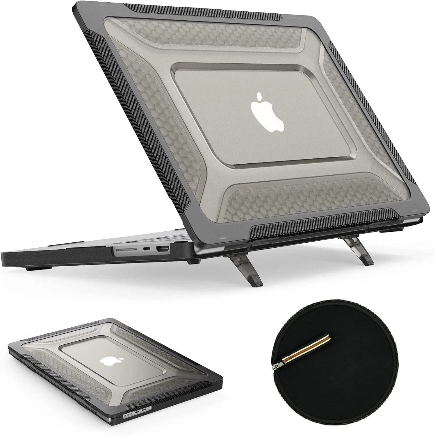 SEYMAC stock Case for MacBook Pro 16 inch 2024-2021 A3403 A3186 A2991 A2780 A2485, Shock-Absorbing Protection with Folding Stand &Mouse Pad/Bag Case for MacBook Pro 16'' M4/M3/M2/M1 (Black)