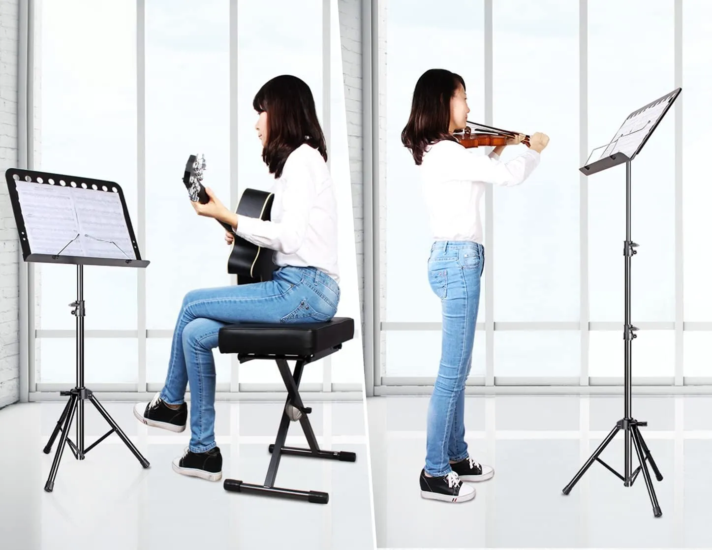 Sheet Music Stand, 3 Pack Adjustable Music Stand with Carrying Bag, Professional Music Book Holder Music Sheet Clip Holder for Guitar, Ukulele, Violin Players(Standard Version, 3 Pack)