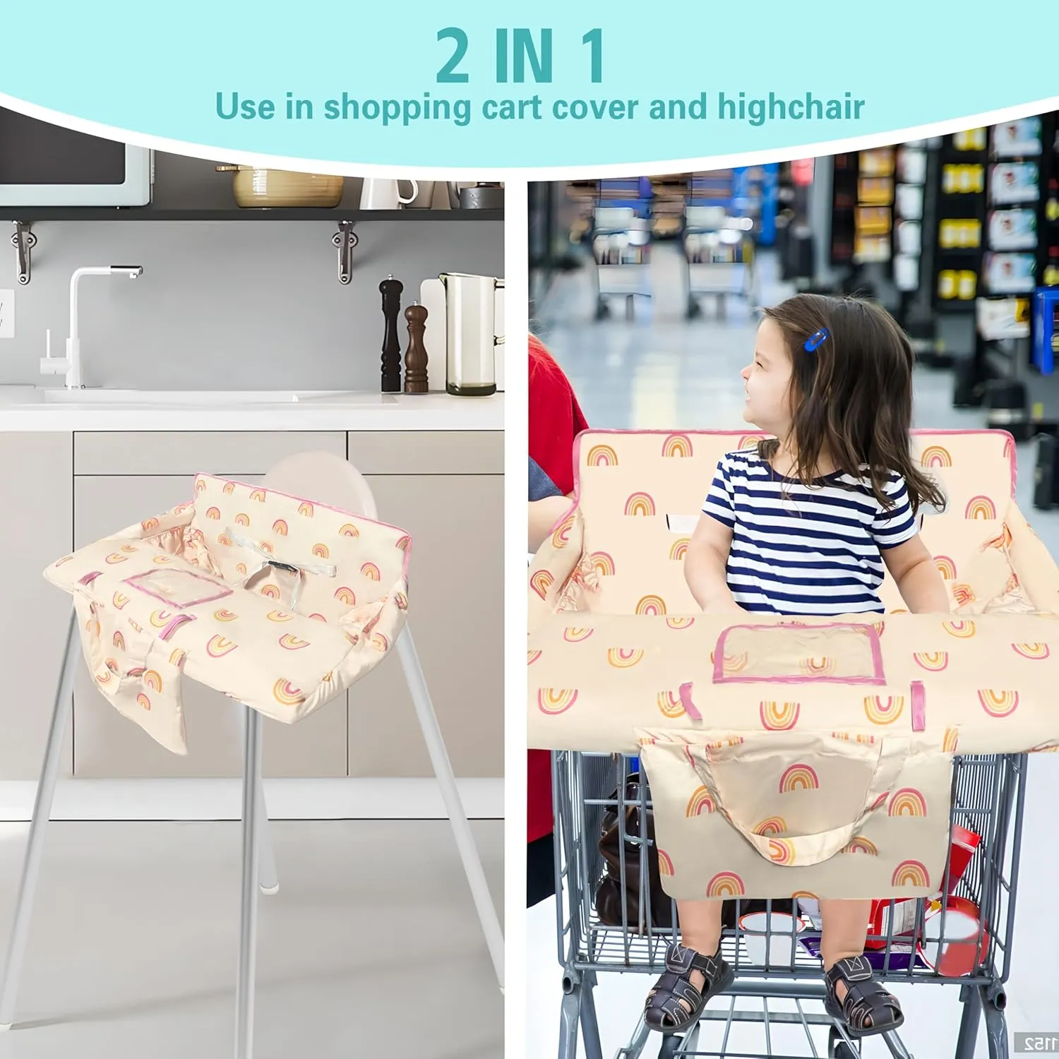 Shopping Cart Cover for Baby,2-in-1 High Chair Cover with Portable Cloth Bag,Cart Seat Pad for Babies Grocery Cushion Cover Restaurant,Suitable for All Supermarkets
