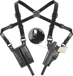Shoulder Holster for Concealed Carry,Yigerlee Adjustable Vertical Gun Holster with Double Magazine Pouch,Made from Soft Microfiber Leather, Fits 1911, Glock 17/19, Beretta 92FS and More Pistol