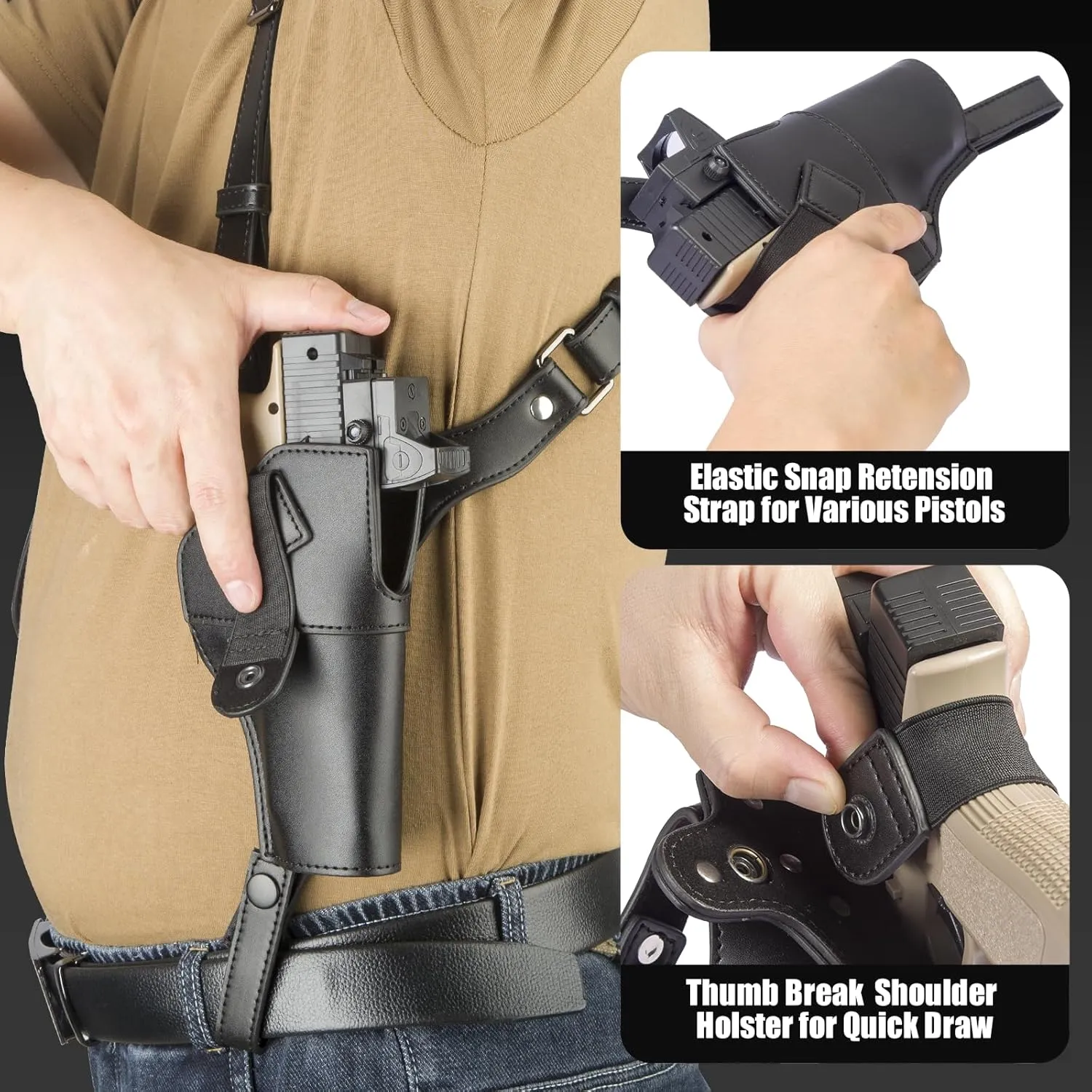 Shoulder Holster for Concealed Carry,Yigerlee Adjustable Vertical Gun Holster with Double Magazine Pouch,Made from Soft Microfiber Leather, Fits 1911, Glock 17/19, Beretta 92FS and More Pistol