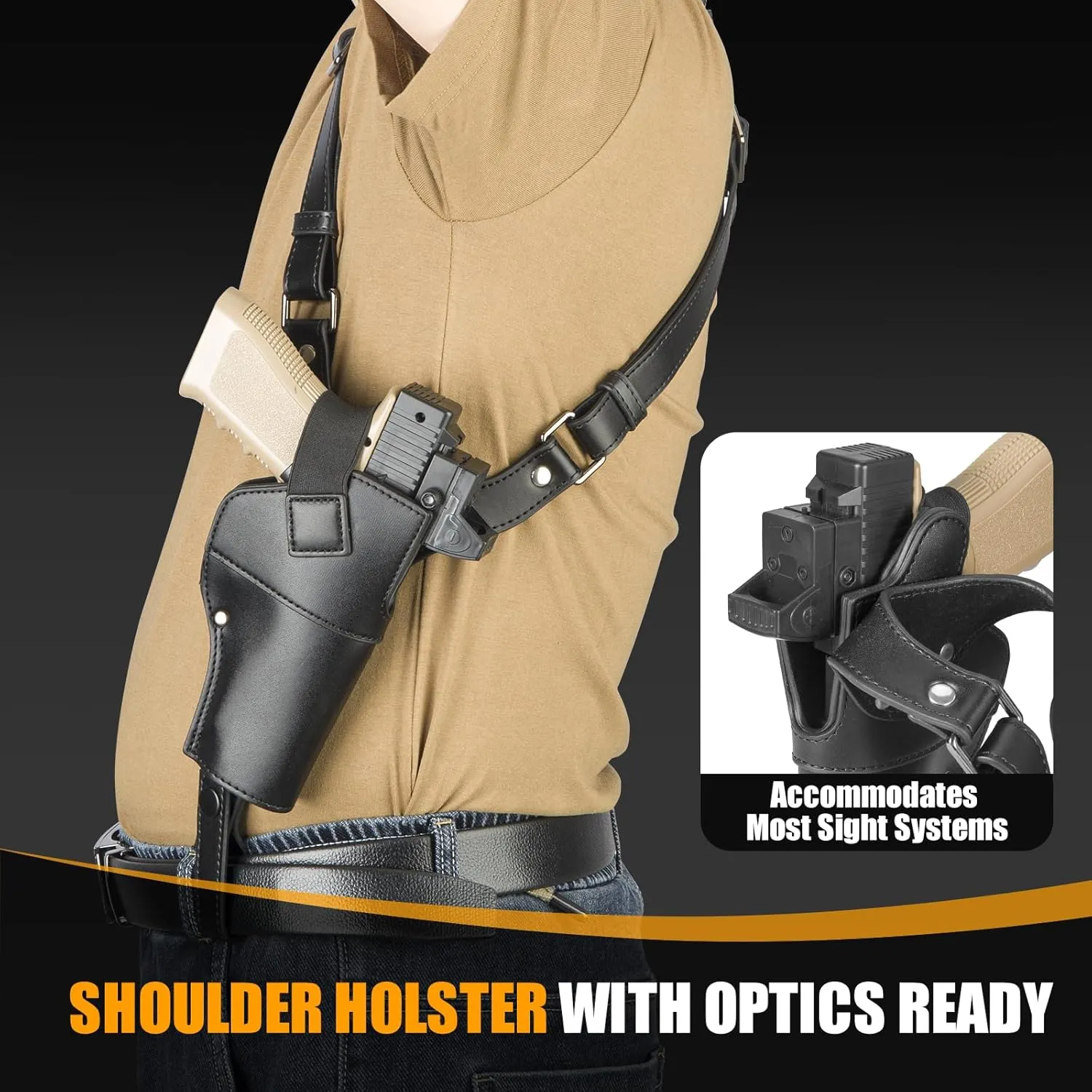 Shoulder Holster for Concealed Carry,Yigerlee Adjustable Vertical Gun Holster with Double Magazine Pouch,Made from Soft Microfiber Leather, Fits 1911, Glock 17/19, Beretta 92FS and More Pistol