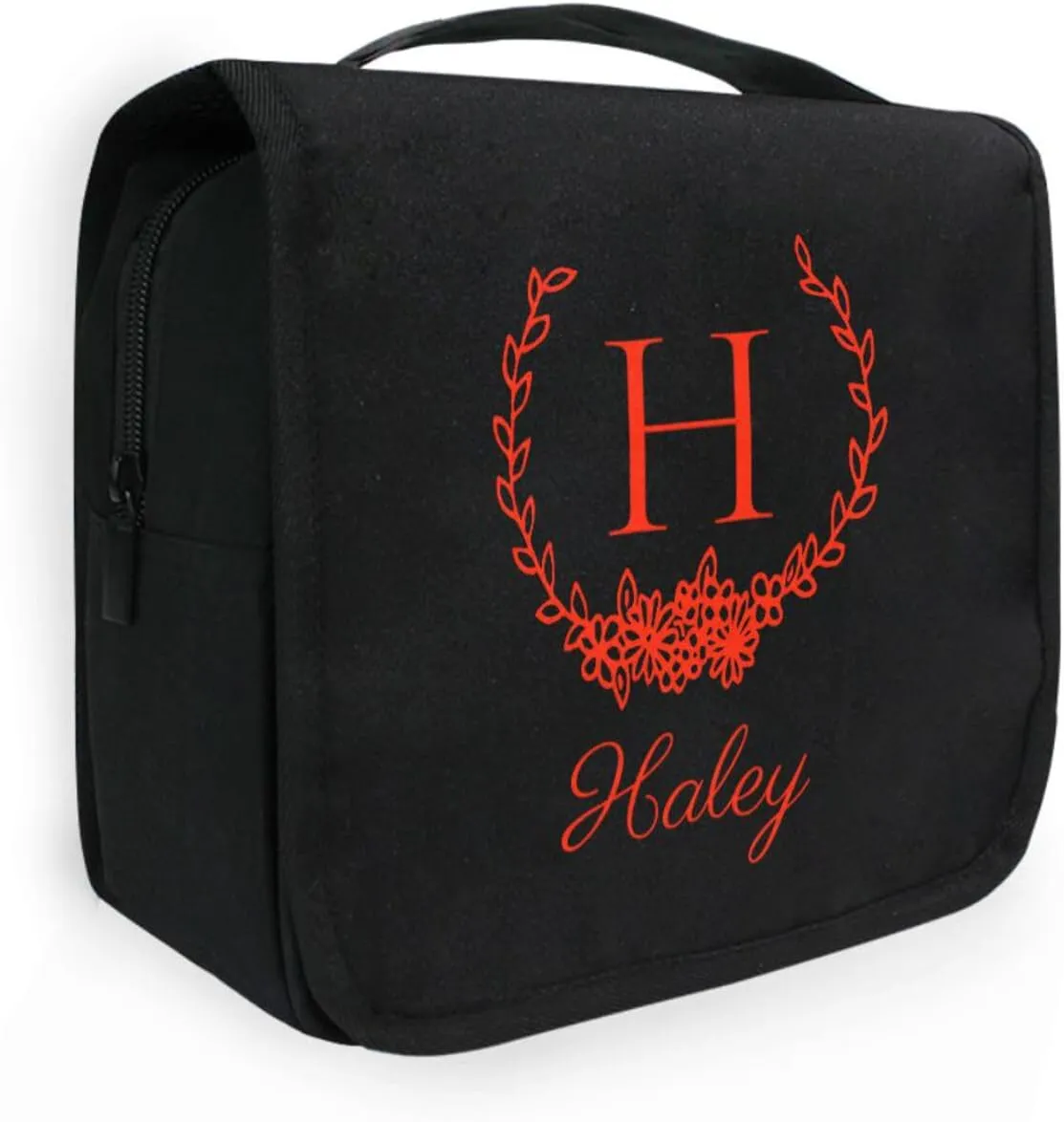 Sinestour Black Custom Hanging Toiletry Bag Personalized Initial Name Makeup Cosmetic Bag Cosmetic Case Large Capacity Travel Toiletry Organizer for Toiletries Shaving Brush Storage
