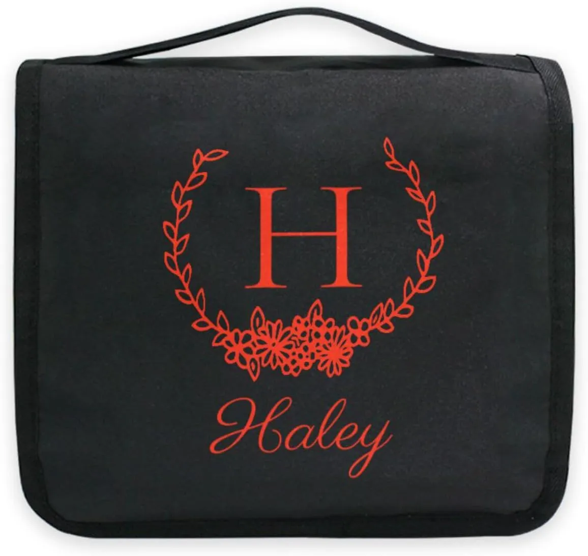 Sinestour Black Custom Hanging Toiletry Bag Personalized Initial Name Makeup Cosmetic Bag Cosmetic Case Large Capacity Travel Toiletry Organizer for Toiletries Shaving Brush Storage