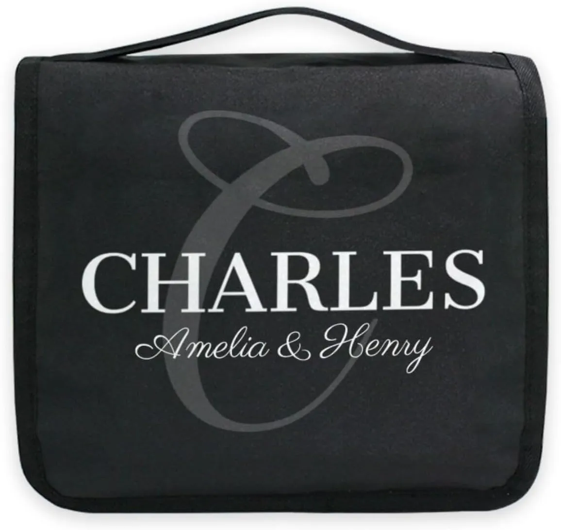 Sinestour Black Custom Toiletry Bag Personalized Full Name Makeup Cosmetic Case Bag Large Capacity Travel Toiletry Organizer for Brush Toiletries Storage