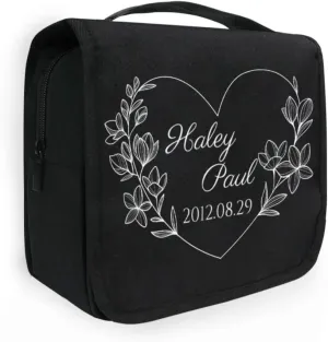 Sinestour Black Custom Toiletry Bag Personalized Name Makeup Cosmetic Bag Cosmetic Case Large Capacity Travel Toiletry Organizer for Toiletries Shaving Brush Storage