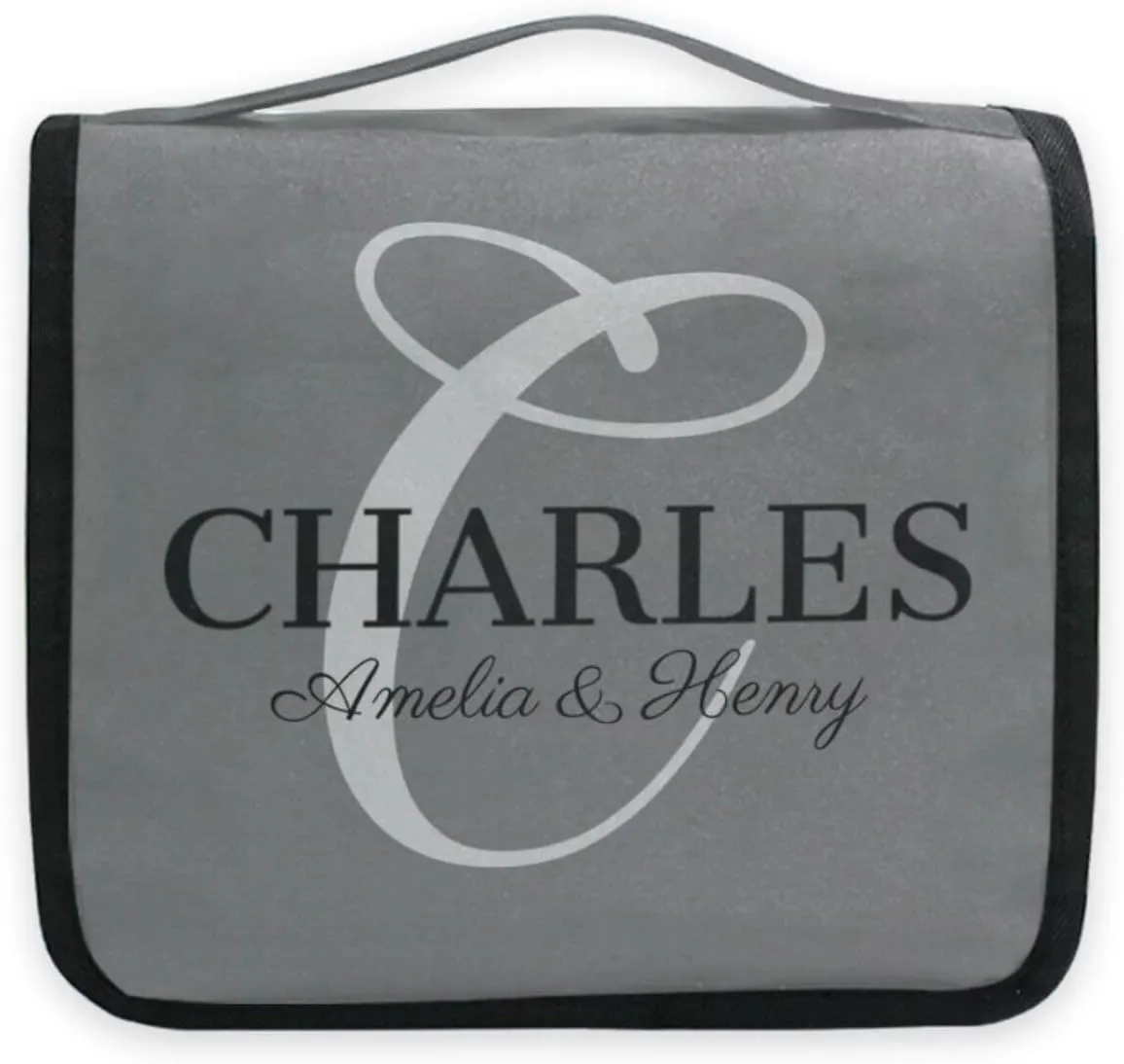 Sinestour Dark Gray Custom Toiletry Bag Personalized Full Name Makeup Travel Toiletry Organizer Large Capacity Cosmetic Case Bag for Toiletries Brush Storage
