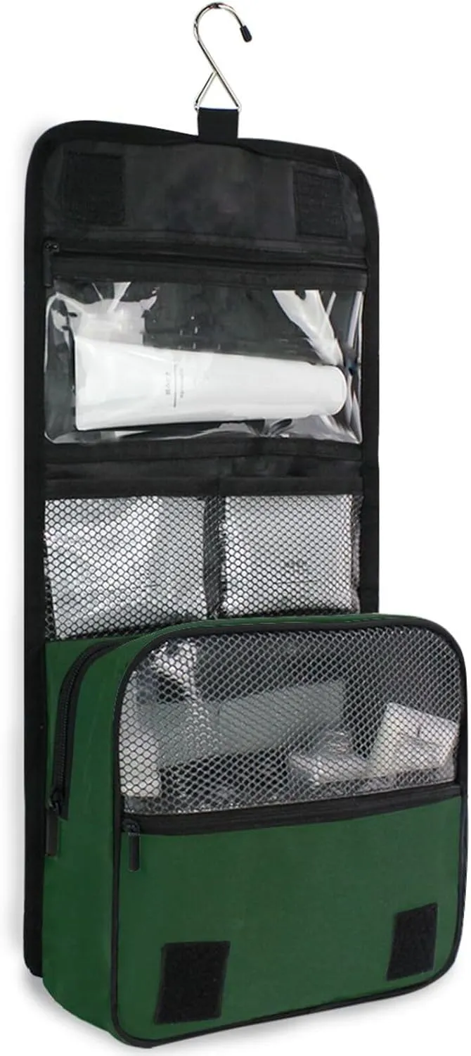 Sinestour Dark Green Custom Hanging Toiletry Bag Personalized Initial Name Makeup Cosmetic Bag Travel Toiletry Organizer Large Capacity Cosmetic Case for Shaving Toiletries Brush Storage