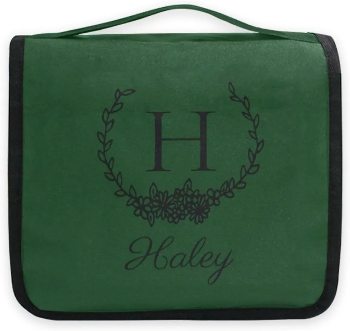 Sinestour Dark Green Custom Hanging Toiletry Bag Personalized Initial Name Makeup Cosmetic Bag Travel Toiletry Organizer Large Capacity Cosmetic Case for Shaving Toiletries Brush Storage