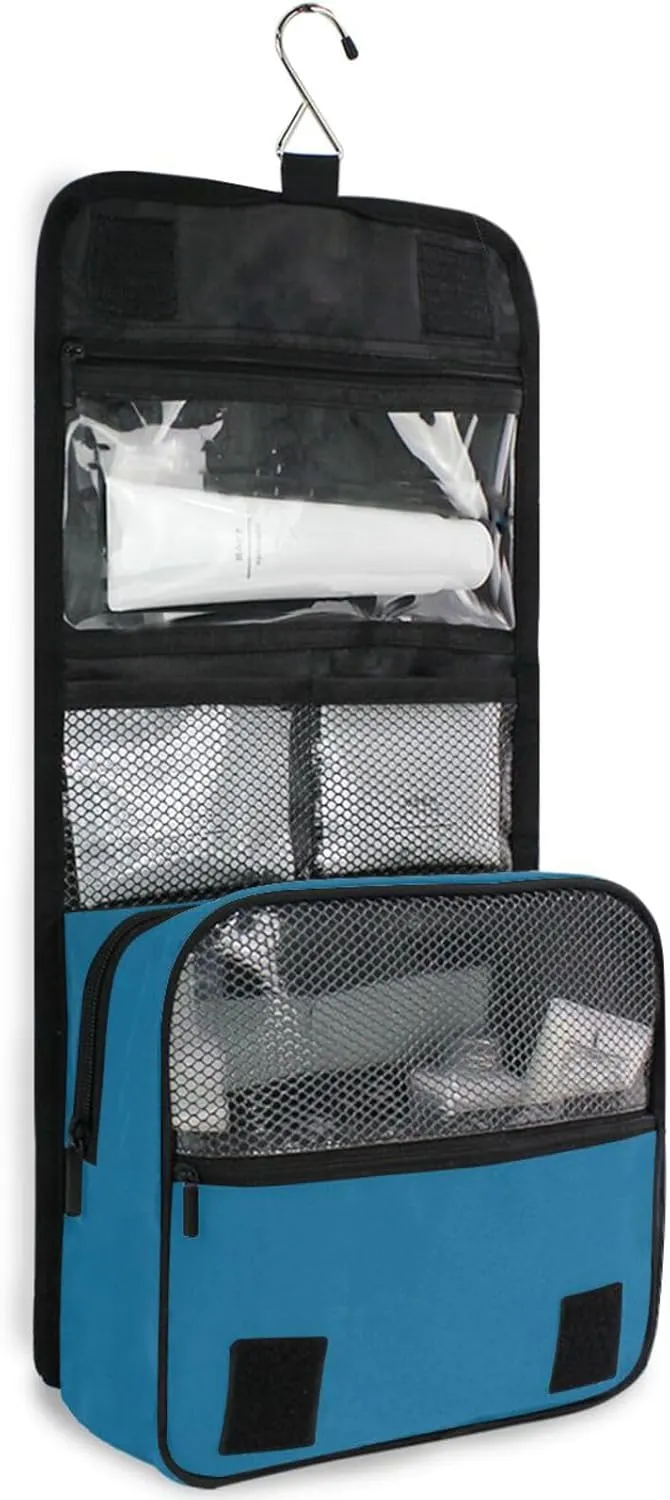 Sinestour Ice Blue Custom Hanging Toiletry Bag Personalized Initial Name Makeup Cosmetic Bag Large Capacity Cosmetic Case Travel Toiletry Organizer for Toiletries Bathroom Travel Storage