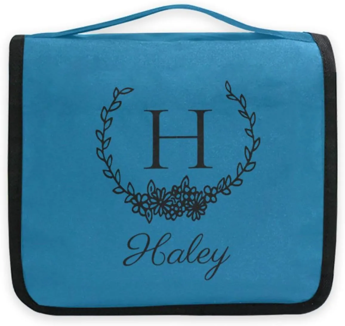 Sinestour Ice Blue Custom Hanging Toiletry Bag Personalized Initial Name Makeup Cosmetic Bag Large Capacity Cosmetic Case Travel Toiletry Organizer for Toiletries Bathroom Travel Storage