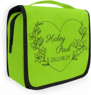 Sinestour Light Green Custom Toiletry Bag Personalized Name Makeup Cosmetic Bag Large Capacity Cosmetic Case Travel Toiletry Organizer for Toiletries Bathroom Travel Storage