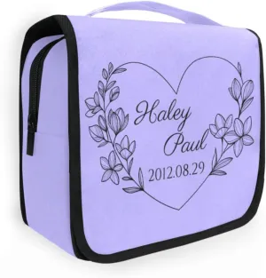 Sinestour Lilac Custom Toiletry Bag Personalized Name Makeup Cosmetic Bag Cosmetic Case Large Capacity Travel Toiletry Organizer for Shaving Toiletries Brush Storage