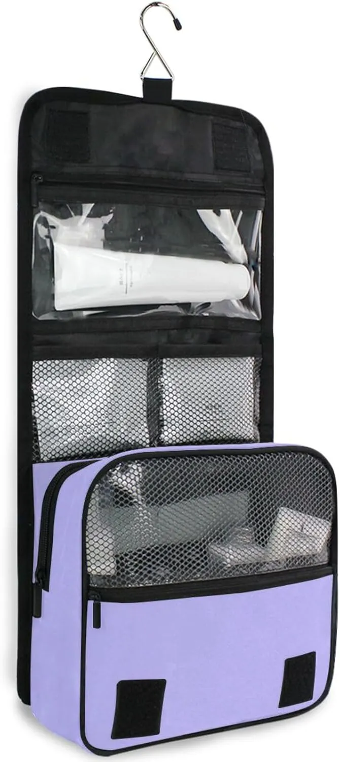 Sinestour Lilac Hearts Custom Hanging Toiletry Bag Personalized Name Large Capacity Cosmetic Case Bag Travel Toiletry Organizer for Brush Toiletries Storage