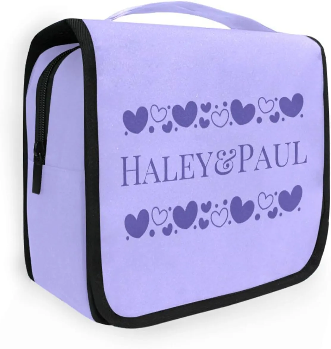 Sinestour Lilac Hearts Custom Hanging Toiletry Bag Personalized Name Large Capacity Cosmetic Case Bag Travel Toiletry Organizer for Brush Toiletries Storage