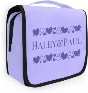 Sinestour Lilac Hearts Custom Hanging Toiletry Bag Personalized Name Large Capacity Cosmetic Case Bag Travel Toiletry Organizer for Brush Toiletries Storage
