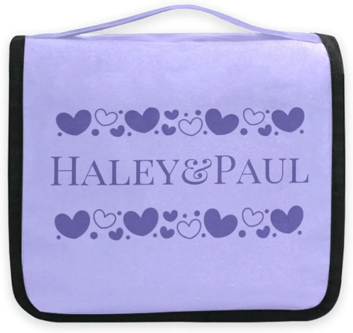 Sinestour Lilac Hearts Custom Hanging Toiletry Bag Personalized Name Large Capacity Cosmetic Case Bag Travel Toiletry Organizer for Brush Toiletries Storage