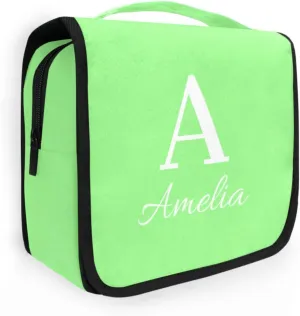 Sinestour Pale Green Custom Name Hanging Toiletry Bag Personalized Makeup Cosmetic Bag Cosmetic Case Large Capacity Travel Toiletry Organizer for Shaving Toiletries Brush Storage