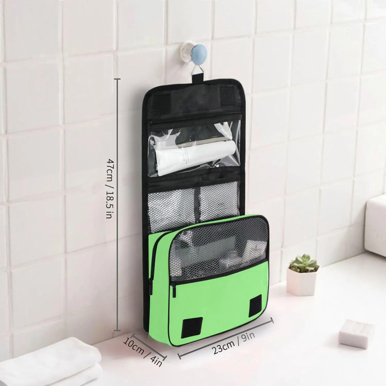 Sinestour Pale Green Custom Name Hanging Toiletry Bag Personalized Makeup Cosmetic Bag Cosmetic Case Large Capacity Travel Toiletry Organizer for Shaving Toiletries Brush Storage