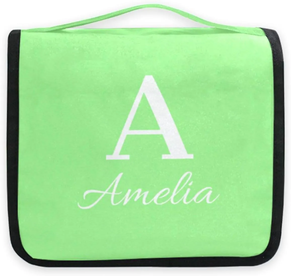 Sinestour Pale Green Custom Name Hanging Toiletry Bag Personalized Makeup Cosmetic Bag Cosmetic Case Large Capacity Travel Toiletry Organizer for Shaving Toiletries Brush Storage